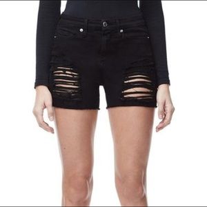 Good American Black Distressed Cut Off Denim Shorts